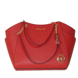 MICHAEL KORS Jet Set Travel Leather Bright Red LG Chain Shoulder Tote Bag NWT